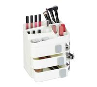 Relaxdays Organizer per Trucchi, Organizzatore Make Up con 24 Scomparti Cosmetici, in Plastica, 27,5x26x21 cm, Bianco