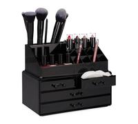 Relaxdays Organizer per Trucchi, Piccolo, 2 Pezzi, in Acrilico, con Porta Rossetto e 4 cassetti, Oro, 1 Pezzo