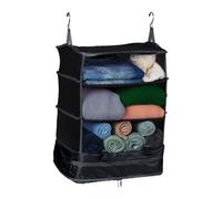 Relaxdays Organizer Valigia da Appendere, Borsa Armadio Viaggio, Divisore Zaino, Travel Packing Cube, 55x44x30 cm, Nero, Poliestere
