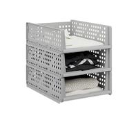 Relaxdays Organizer Pieghevoli per Armadio, Set 3 Box Estraibili in Plastica, Impilabili, HLP: 13x33,5x43,5 cm, Grigio