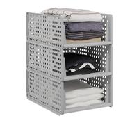 Relaxdays Organizer Pieghevoli per Armadio, Set 3 Box Estraibili in Plastica, Impilabili, HLP: 18x33,5x43,5 cm, Grigio