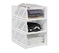 Relaxdays Organizer Pieghevoli per Armadio, Set 3 Box Estraibili in Plastica, Impilabili, HLP: 18x33,5x43,5 cm, Bianco