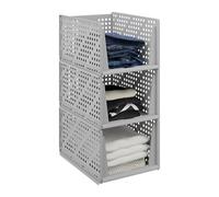 Relaxdays Organizer Pieghevoli per Armadio, Set 3 Box Estraibili in Plastica, Impilabili, HLP: 24,5x33,5x43,5 cm, Grigio