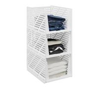 Relaxdays Organizer Pieghevoli per Armadio, Set 3 Box Estraibili in Plastica, Impilabili, HLP: 24,5x33,5x43,5 cm, Bianco