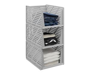 Relaxdays Organizer Pieghevoli per Armadio, Set 3 Box Estraibili in Plastica, Impilabili, HLP: 24,5x33,5x43,5 cm, Grigio