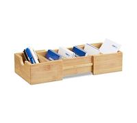 Relaxdays Organizer Porta Bigliettini da Visita in bambù, Dispenser Biglietti Schede Memoria, 5,5 x 13 x 30 cm, Naturale, Marrone Chiaro