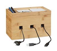 Relaxdays Organizer Porta Prese, Nascondi Cavi, Box Compatto, Universale, Pratico, HxLxP: 16,5 x 25,5 x 14 cm, Marrone