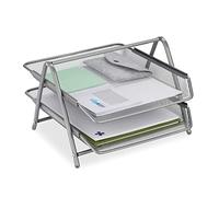 Relaxdays Organizer Portadocumenti con 2 Vaschette, Portalettere A4, HLP: 20,5x30x35,5 cm, Rete in Acciaio, Argentato