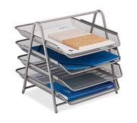Relaxdays Organizer Portadocumenti con 4 Vaschette, Portalettere A4, HxLxP 32,5 x 30 x 35 cm, Rete in Acciaio, Argentato