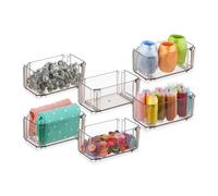 Relaxdays Organizer Portaoggetti da Cassetto, Set da 6 Scatole per Scrivania o in Bagno, Plastica Trasparente, Marrone, 5,5 x 12 x 7 cm