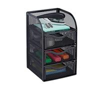 Relaxdays Organizer Portaoggetti da Scrivania, 3 Cassetti, Box per Cancelleria Ufficio, Acciaio, 21x12,5x13 cm, Nero