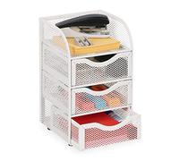 Relaxdays Organizer Portaoggetti da Scrivania, 3 Cassetti, per Cancelleria Ufficio, Acciaio, HLP: 21x12,5x13 cm, Bianco