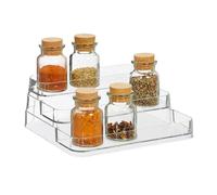 Relaxdays Organizer Portaspezie da Cucina, Scaffale Porta Spezie con 3 Ripiani a Scaletta, HLP 10,5x26x24cm, Plastica, Trasparente