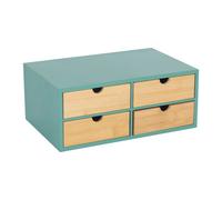 Relaxdays Organizer da scrivania in bambù con 4 cassetti, per articoli da ufficio, 14 x 33 x 21 cm, menta/naturale