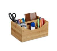 Relaxdays Organizer da Scrivania in bambù, Portapenne, con 4 Scomparti e Manico, HxLxP: 12 x 25 x 18 cm, Legno Naturale, Marrone, 18x25x12 cm