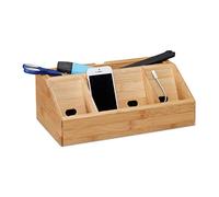 Relaxdays Organizer Scrivania in bambù, con Porta Cellulare e Stazione di Ricarica 5 Scomparti 11x30x17,5 cm, Naturale, Fibra di Legno, 17.5 x 30 x 11 cm