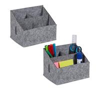 Relaxdays Organizer Scrivania, Set 2 Portaoggetti per Ufficio, 3 Scomparti, 14 x 18 x 14,5 cm, Organizzatore, Grigio, Feltro