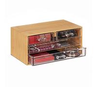 Relaxdays Organizer Trucchi, 4 Cassetti, bambù e Plastica, 11x23,5x15 cm Portatrucchi Portaoggetti, Trasparente Naturale