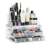 Relaxdays Organizer Trucchi con 4 Cassetti, Portatrucchi Organizzatore Bagno, per Rossetti, Smalti Gioielli, Trasparente