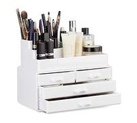 Relaxdays Organizer Trucchi con 4 Cassetti, Portatrucchi Organizzatore da Bagno, per Rossetti, Smalti Gioielli, Bianco