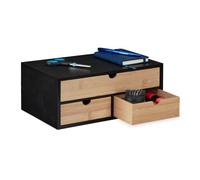 Relaxdays Organizer da Scrivania con 3 Cassetti in bambù e MDF, Cassettiera da Ufficio, HLP 13,5x33x21 cm, Naturale Nero