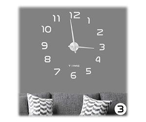 Relaxdays Orologio da Parete DIY, Numeri-3D Adesivo Murale Autoadesivo Facile Montaggio Grandezza Variabile, Argento
