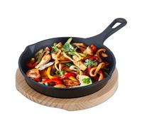 Relaxdays Padella Ghisa con Sottopentola, Piastra 20 cm da Fornello a Gas o Induzione, Bistecchiera Barbecue, Antracite