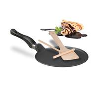 Relaxdays Padella per Crepes, con Crepiera per Pastella e Spatola in Legno, per Induzione, in Alluminio, Ø 25 cm, Nero, 9 x 45 x 25 cm
