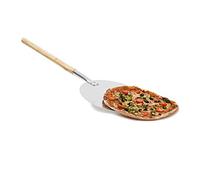 Relaxdays Pala per Pizza Rotonda, in Alluminio, Manico di Legno, per Forno, Casa, Focacce e Pane, Ø: 30, Beige Argentato