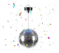 Relaxdays Palla Disco Rotante con Motore e LED Ø 20 cm, specchiante, Batteria, Ideale per Feste, Argento