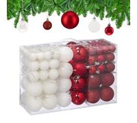 Relaxdays Palline di Natale, 100 Palle Albero, Addobbi Natalizi, Opache, Lucide e Glitter, ∅ 3, 4 e 6 cm, Bianco Rosso