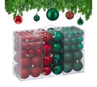 Relaxdays Palline di Natale, 100 Palle Albero, Addobbi Natalizi, Opache, Lucide e Glitter, ∅ 3, 4 e 6 cm, Verde Rosso