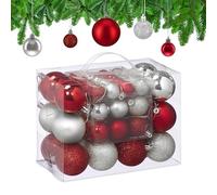 Relaxdays Palline di Natale, 50 Palle Albero, Addobbi Natalizi, Opache, Lucide e Glitter, ∅ 3, 4 e 6 cm, Argento Rosso