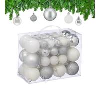Relaxdays Palline di Natale, 50 Palle Albero, Addobbi Natalizi, Opache, Lucide e Glitter, ∅ 3, 4 e 6 cm, Argento Bianco