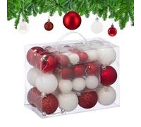 Relaxdays Palline di Natale, 50 Palle Albero, Addobbi Natalizi, Opache, Lucide e Glitter, ∅ 3, 4 e 6 cm, Bianco Rosso