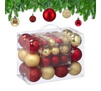 Relaxdays Palline di Natale, 50 Palle Albero, Addobbi Natalizi, Opache, Lucide e Glitter, ∅ 3, 4 e 6 cm, Oro Rosso