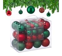 Relaxdays Palline di Natale, 50 Palle Albero, Addobbi Natalizi, Opache, Lucide e Glitter, ∅ 3, 4 e 6 cm, Verde Rosso