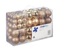 Relaxdays Palline di Natale, in Set da 100, Addobbi Natalizi, Opache, Lucide, Glitterate, ∅ 3,4 e 6 cm, Deco, Champagne