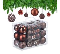 Relaxdays Palline di Natale, in Set da 50, Addobbi Natalizi, Opache, Lucide, Glitter, ∅ 3,4 e 6 cm, Decorazioni, Marrone