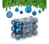 Relaxdays Palline di Natale, in Set da 50, Addobbi Natalizi, Opache, Lucide, Glitterate, ∅ 3,4 e 6 cm, Blu Petrolio