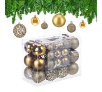 Relaxdays Palline di Natale, in Set da 50, Addobbi Natalizi, Opache, Lucide, Glitterate, ∅ 3,4 e 6 cm, Decorazioni, Oro