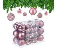Relaxdays Palline di Natale, in Set da 50, Addobbi Natalizi, Opache, Lucide, Glitterate, ∅ 3,4 e 6 cm, Decorazioni, Rosa