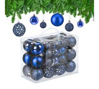 Relaxdays Palline di Natale, in Set da 50, Addobbi Natalizi, Opache, Lucide, Glitterate, ∅ 3,4 e 6 cm, Decorazioni, Blu