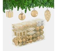 Relaxdays Palline di Natale, Palle Natalizie Opache, Lucide, Glitterate, Pigne, Cuori, Regali, Plastica, Champagne, Set 72