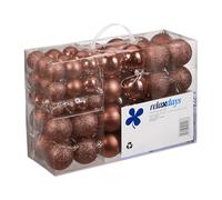 Relaxdays Palline di Natale, Set 100, Addobbi Natalizi, Opache, Lucide, Glitterate, ∅ 3,4 e 6 cm, Decorazioni, Marrone