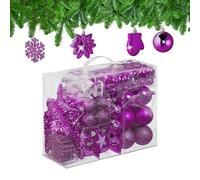 Relaxdays Palline di Natale, Set 100 Addobbi Natalizi, Palle Opache, Lucide, Glitter, 10 Design Diversi, Plastica, Viola