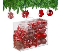 Relaxdays Palline di Natale, Set 100 Addobbi Natalizi, Palle Opache, Lucide, Glitter, 10 Design Diversi, Plastica, Rosso