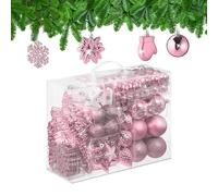 Relaxdays Palline di Natale, Set 100 Addobbi Natalizi, Palle Opache, Lucide, Glitter, 10 Design Diversi, Plastica, Rosa