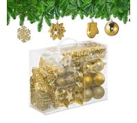 Relaxdays Palline di Natale, Set 100 Addobbi Natalizi, Palle Opache, Lucide, Glitter, 10 Design Diversi, Plastica, Oro
