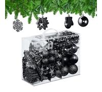 Relaxdays Palline di Natale, Set 100 Addobbi Natalizi, Palle Opache, Lucide, Glitter, 10 Design Diversi, Plastica, Nero
